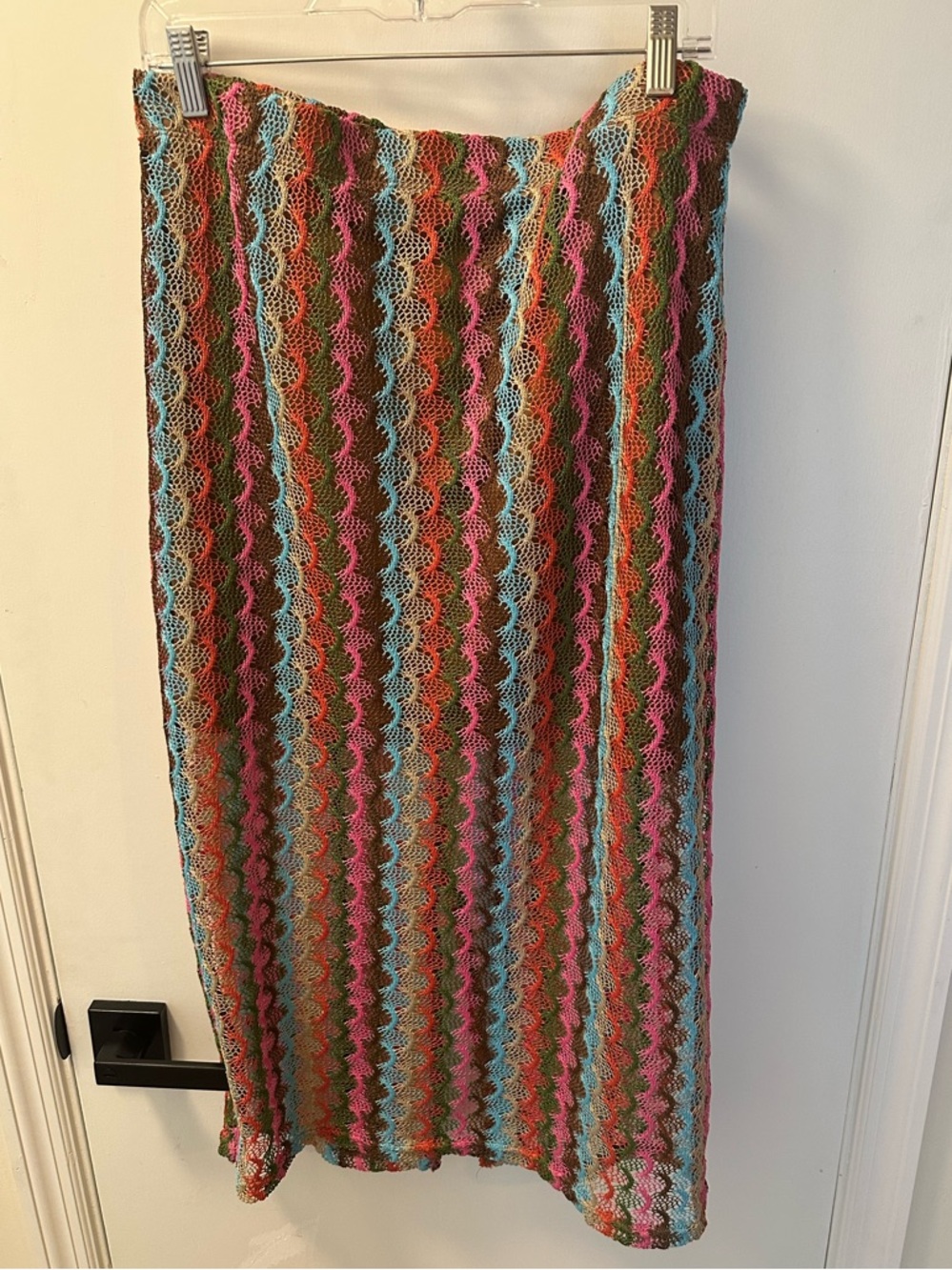 Vintage Multicolor Crochet Maxi Skirt - Blue, Pink, Brown, Green, Tan
